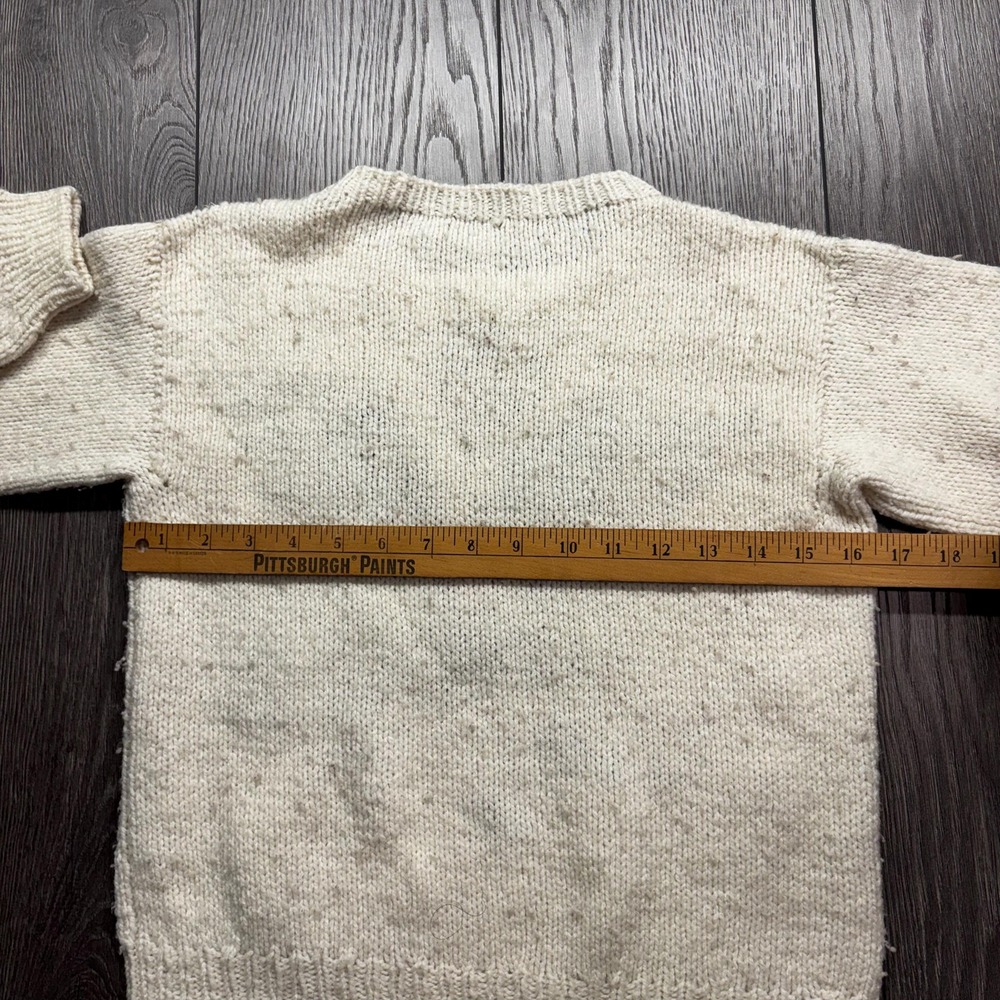 Vintage Cat 1990s Hand Knit Sweater Small White Cute Animal Nature Crochet Baggy - Picture 7 of 8